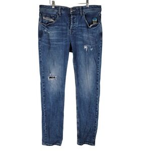 Diesel 1978 Jeans Mens 34x30 Blue Denim Distressed Button Fly Slim Fit